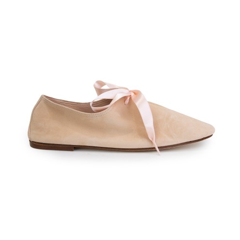 Lace Up Ballet Flat Nude Suede