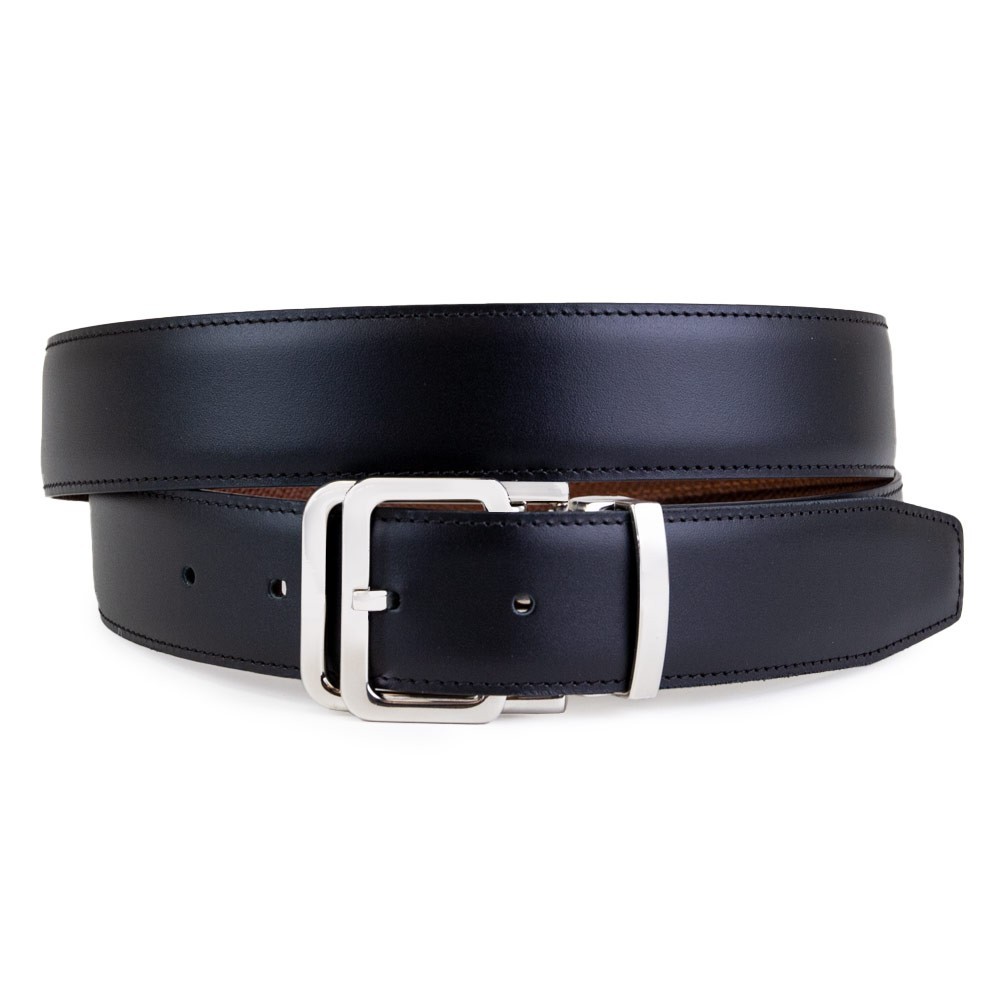 Reversible Belt In Leather Blue/black Pierotucci