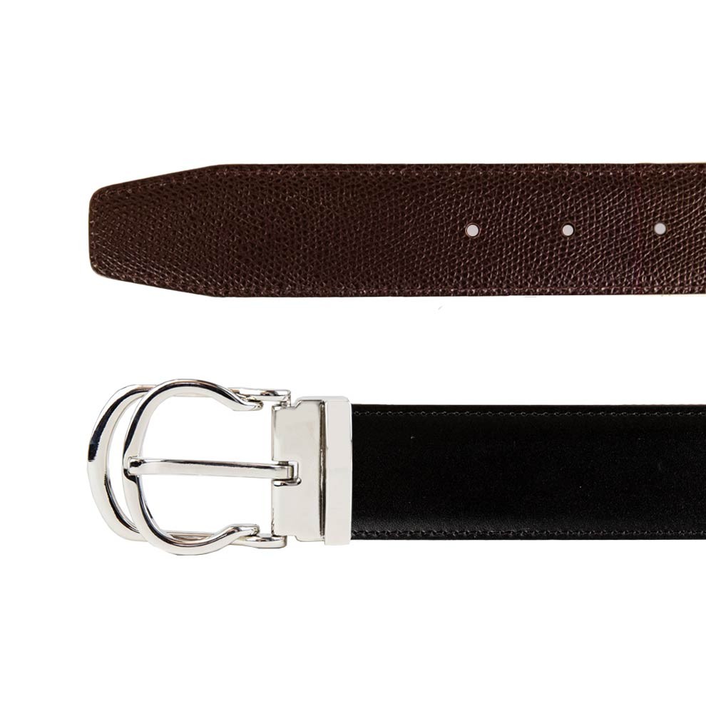 Reversible Leather Belt Embossed Dark Brown/black Pierotucci