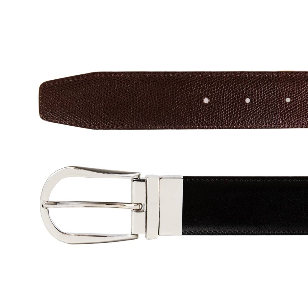 Reversible Belt In Leather Blue/black Pierotucci