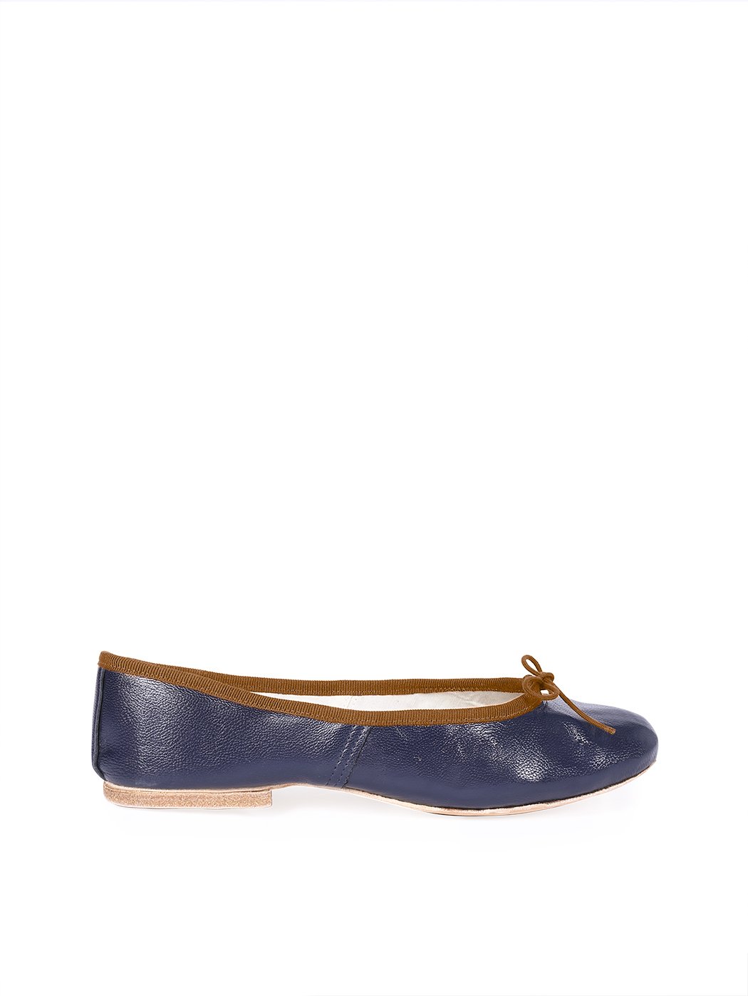 Ballet Flats Dark Blue Brown Trim