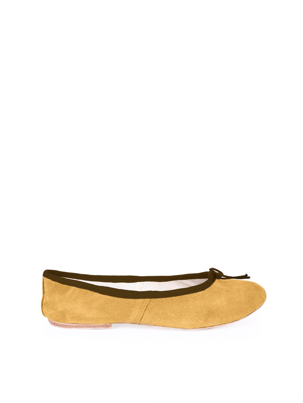 Ballet Flats Mustard Suede Dark Brown Trim