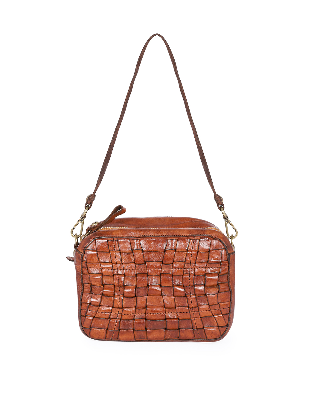 Woven Convertible Crossbody Clutch Bag Ostumi Cognac