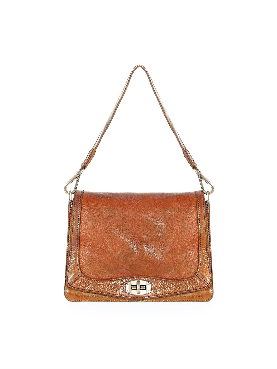 Compact Convertible Shoulder Bag Distressed Cognac