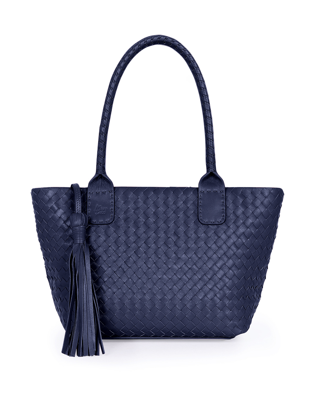 Large Top Handle Intrecciato Weave Leather Tote Blue