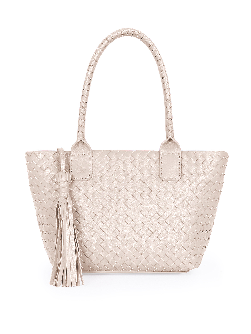 Large Top Handle Intrecciato Weave Leather Tote Beige