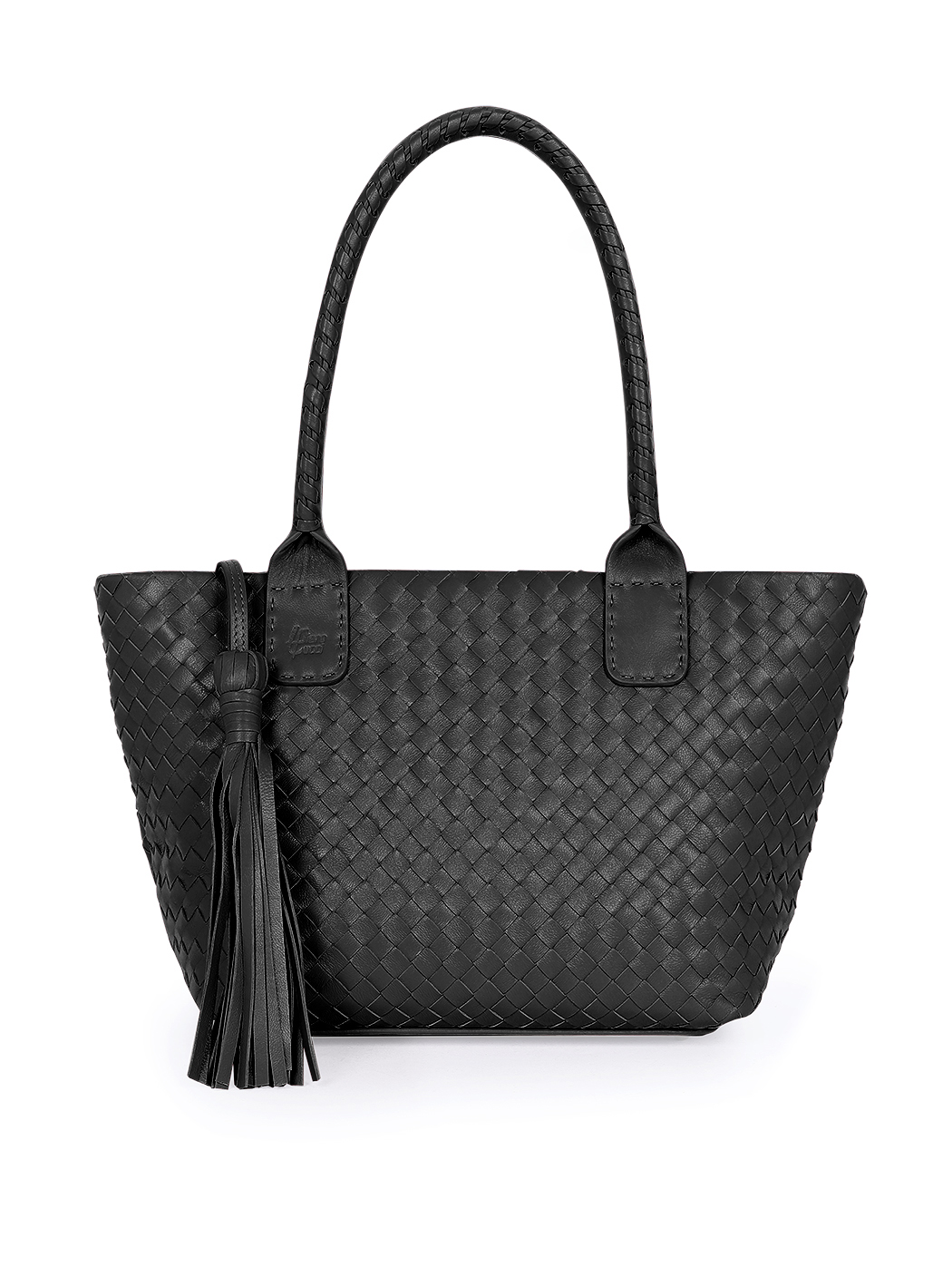 Large Top Handle Intrecciato Weave Leather Tote Black