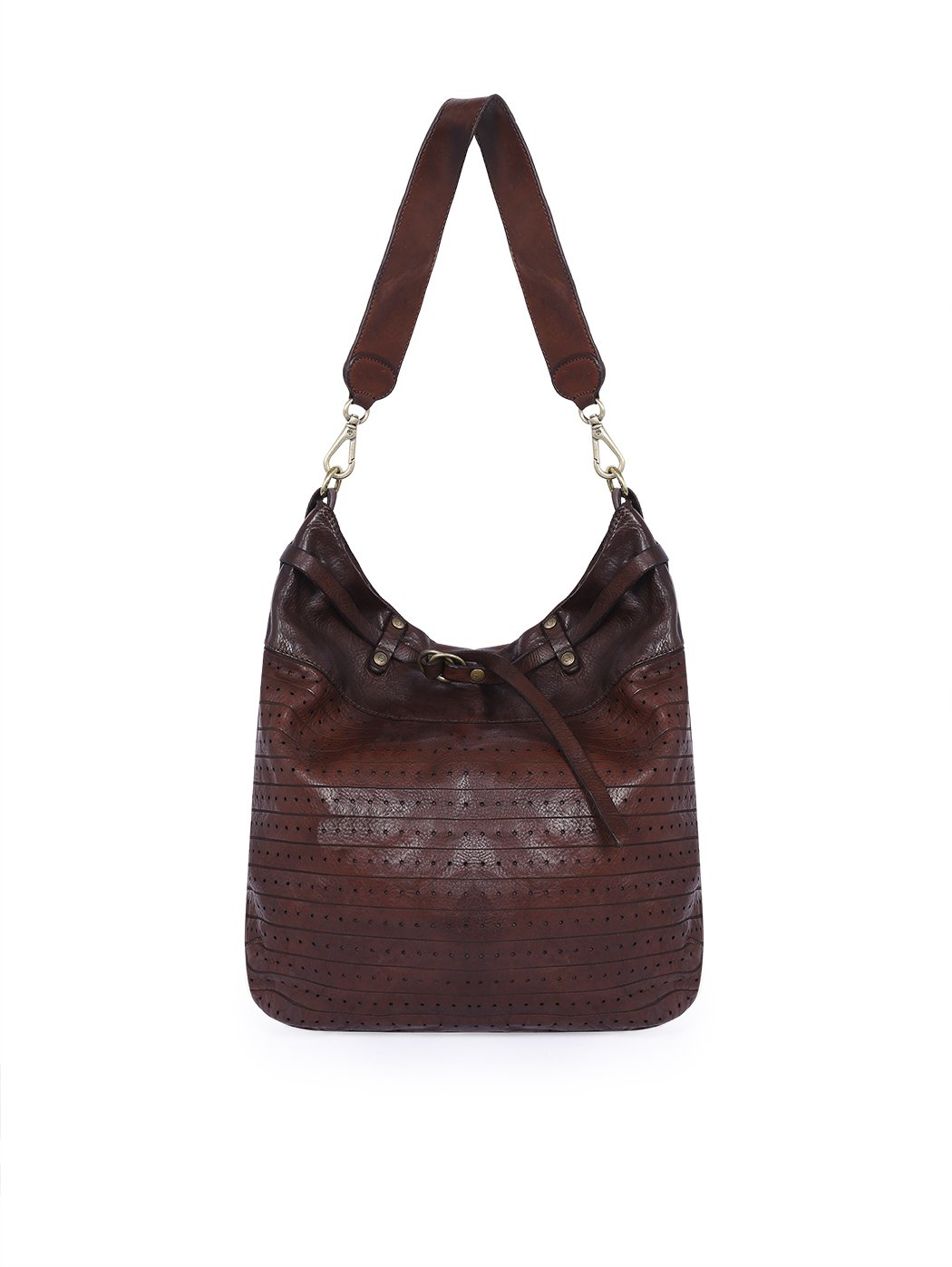 Maxi Hobo Drawstring Bag Distressed Leather Dark brown