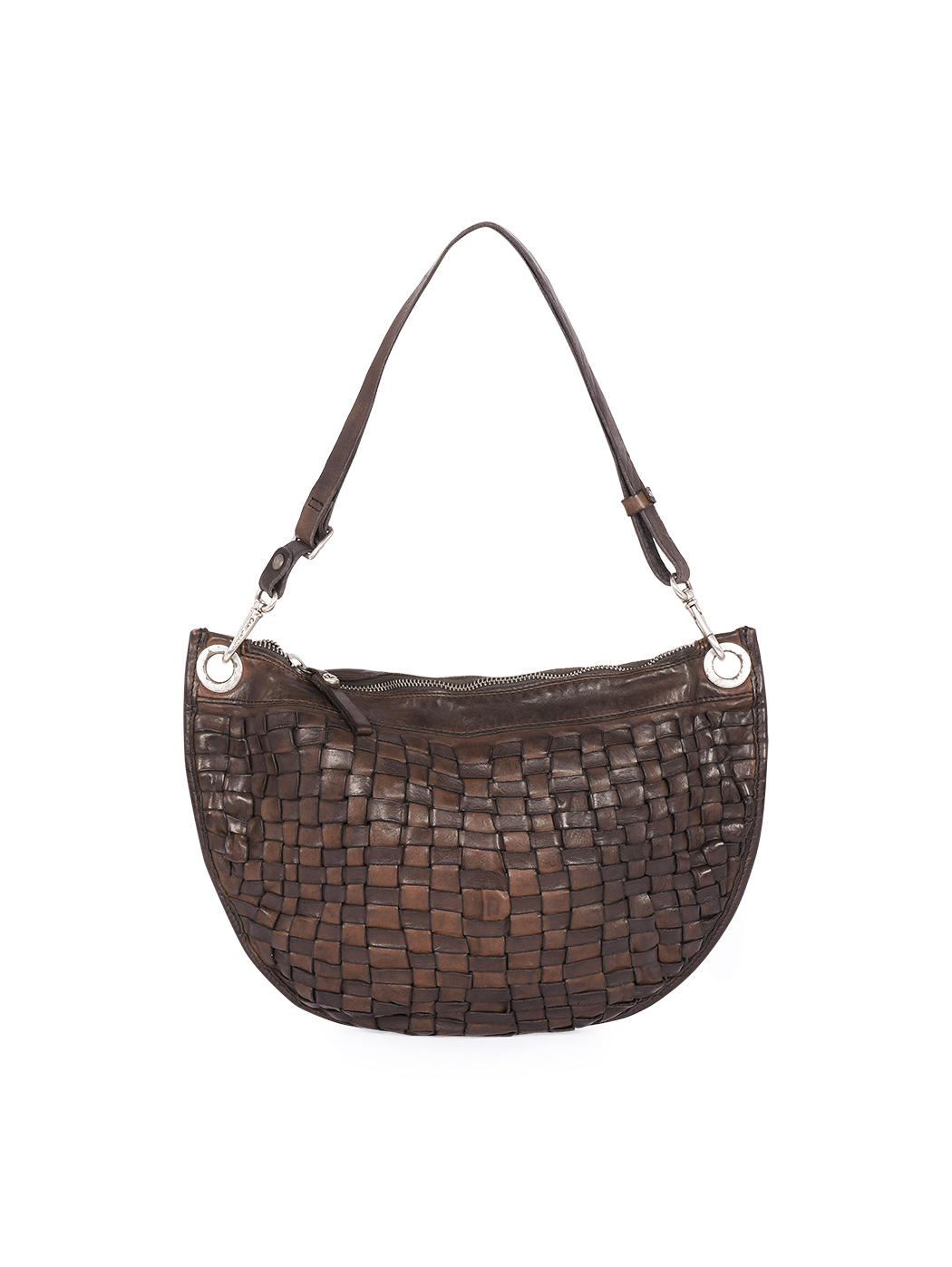 Halfmoon Woven Shoulder Bag Distressed Dark Brown-Grey