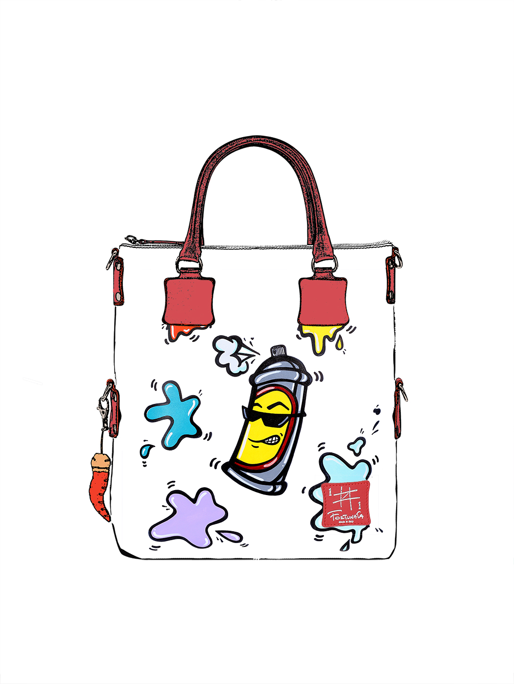Leather Shopping Bag with shoulder strap - Doodle Collection