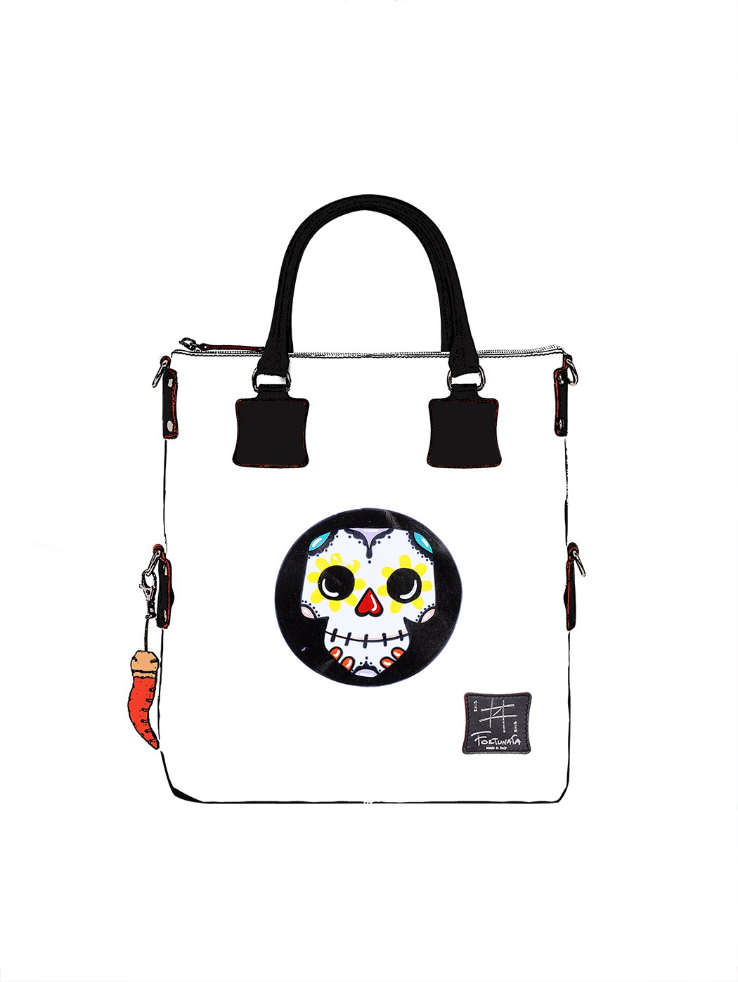 Calavera Tote Bag with shoulder strap - Doodle by Fortunata