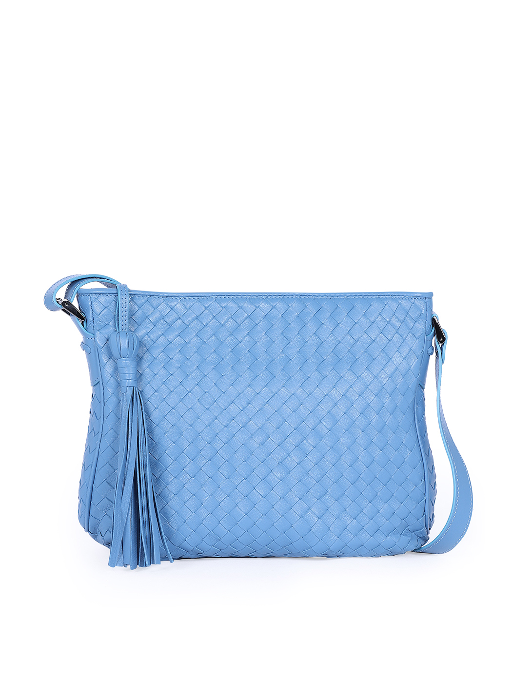 Classic Crossbody Intrecciato Weave Leather Bag Sky Blue