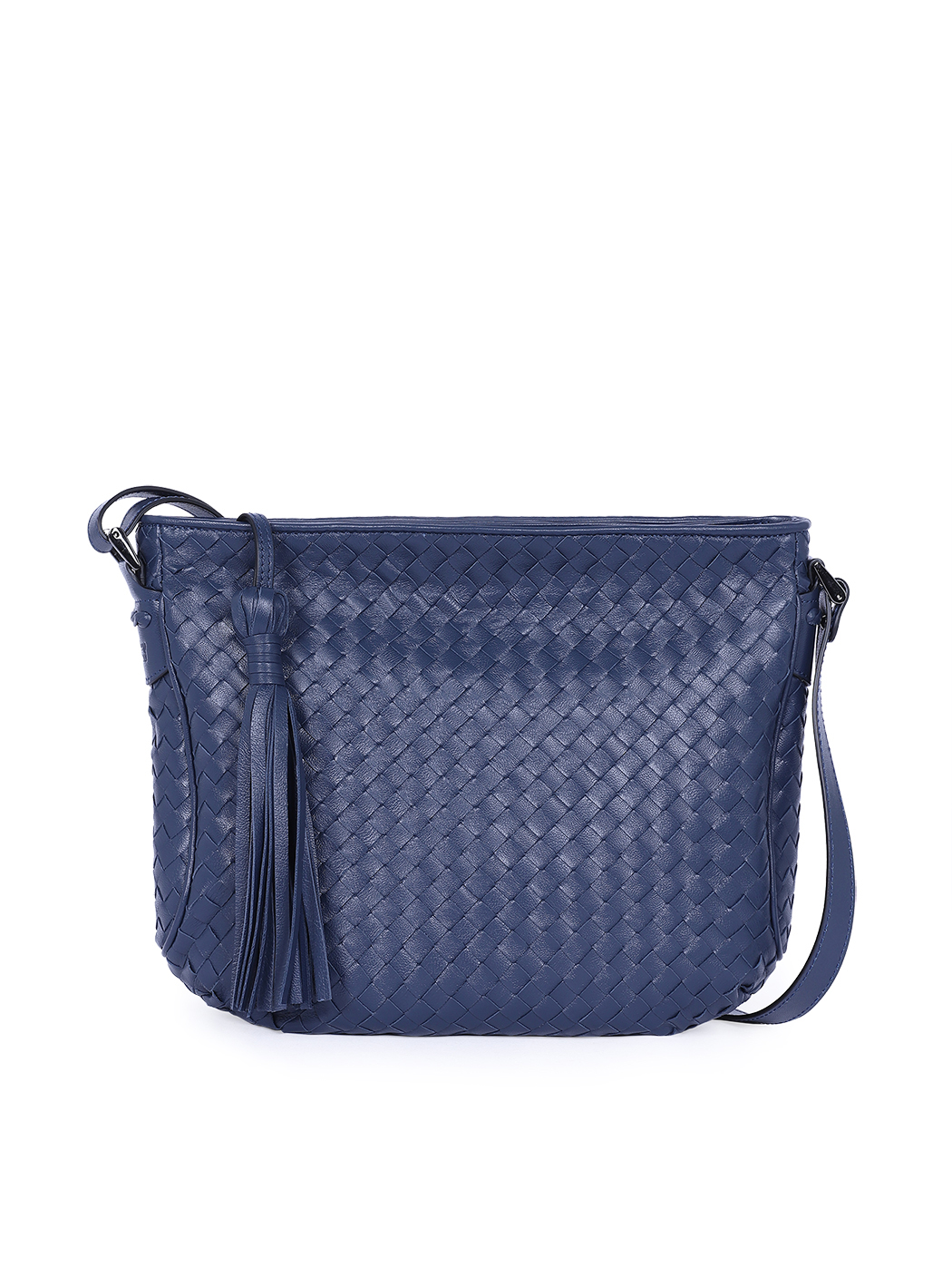 Classic Crossbody Intrecciato Weave Leather Bag Navy Blue