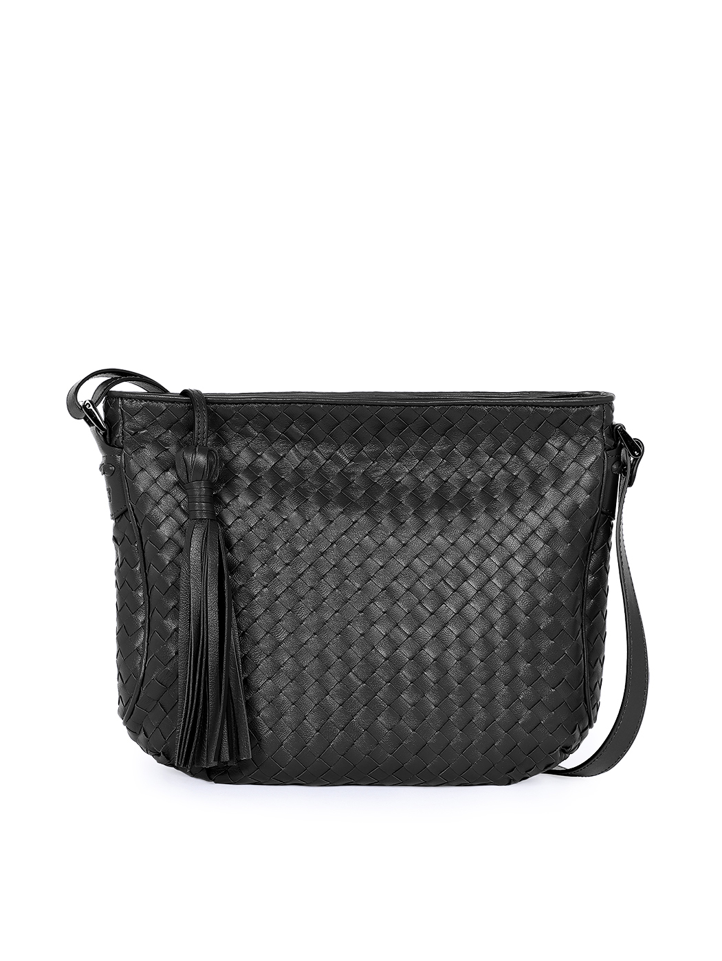 Classic Crossbody Intrecciato Weave Leather Bag Black