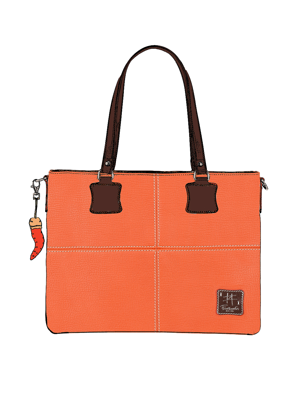 All Leather Shopper Shoulder Tote Bag - Orange