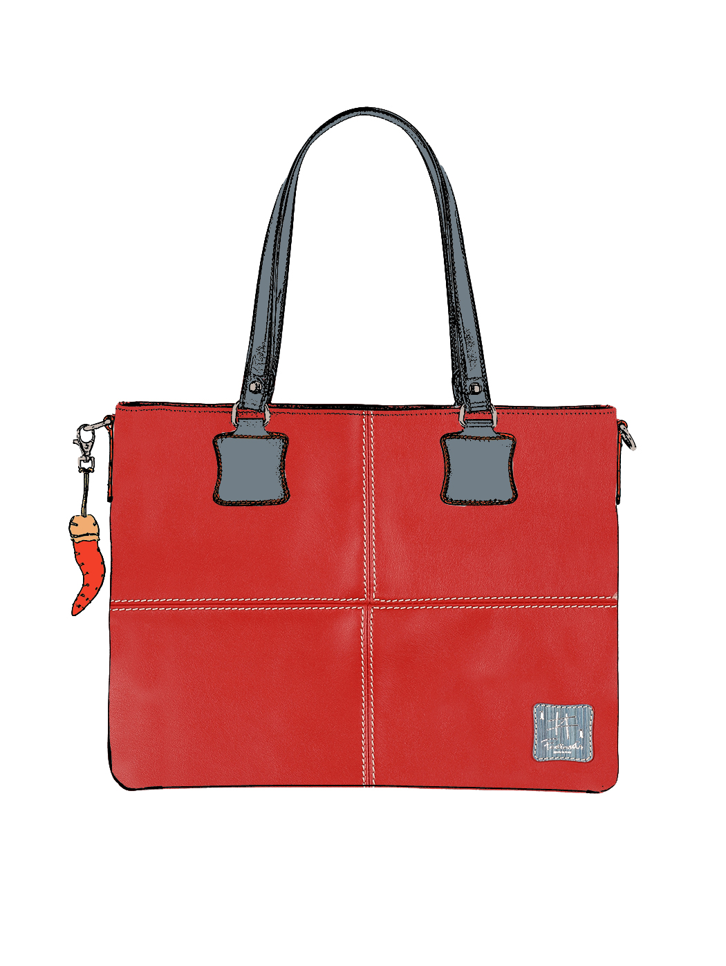 All Leather Shopper Shoulder Tote Bag - Red