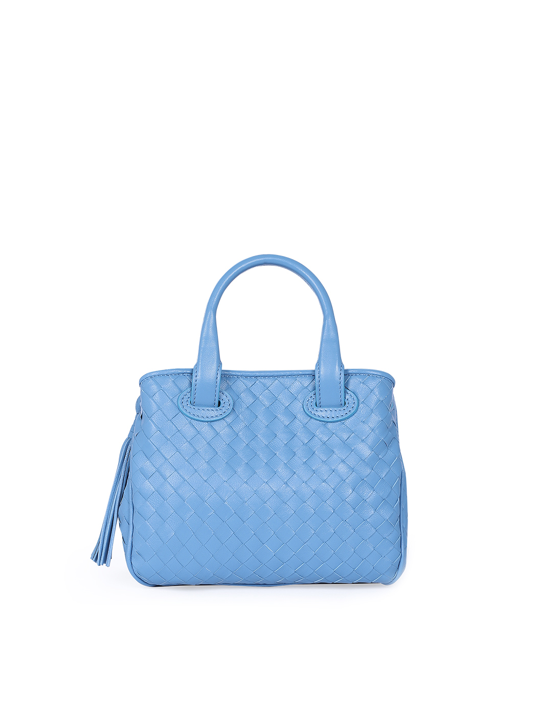 Mini Top Handle Intrecciato Weave Leather Purse Sky Blue