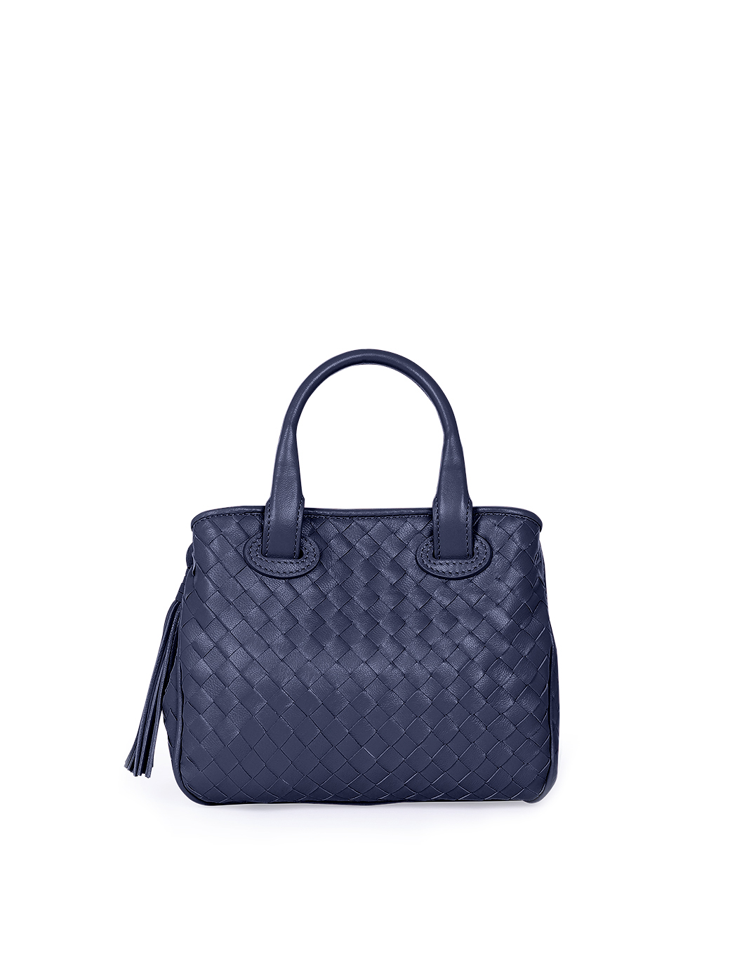 Mini Top Handle Intrecciato Weave Leather Purse Navy Blue