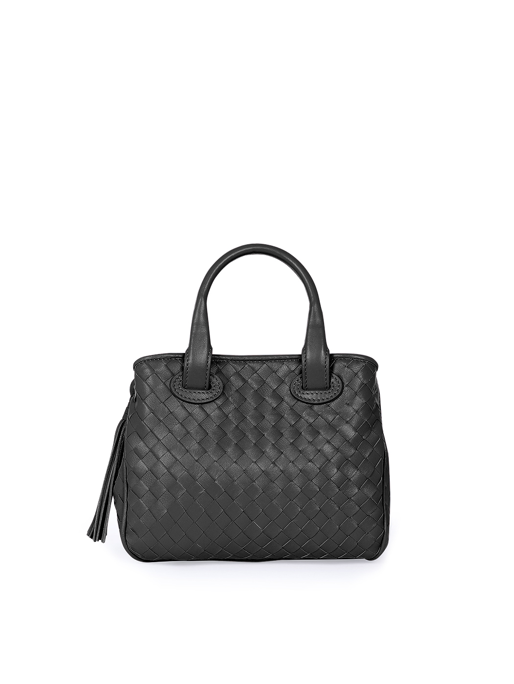 Mini Top Handle Intrecciato Weave Leather Purse Black