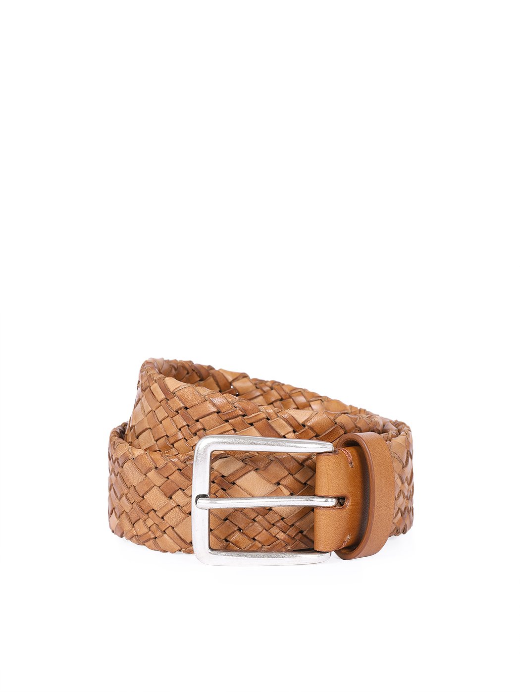 Hand Woven Leather Belt Brass Buckle 3.5 cm Cuoio