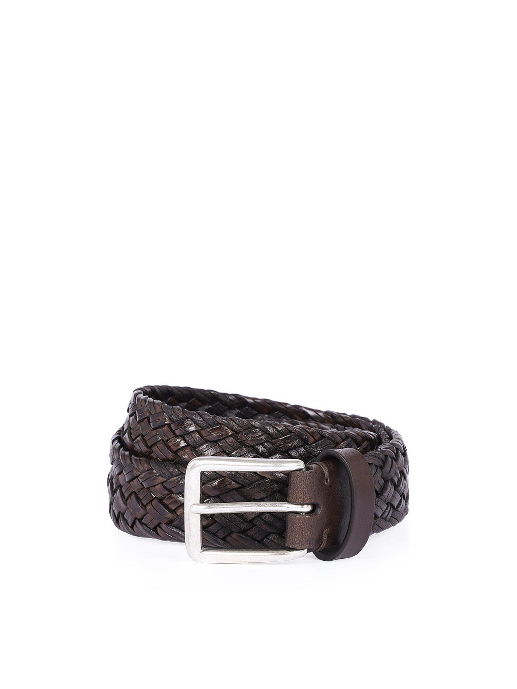 Hand Woven Leather Belt Brass Buckle 3.5 cm Caffè