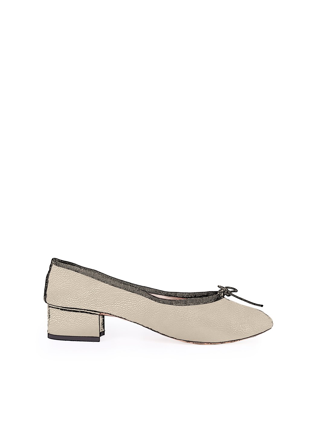 Ballet Pumps Block Heel - Beige Nappa