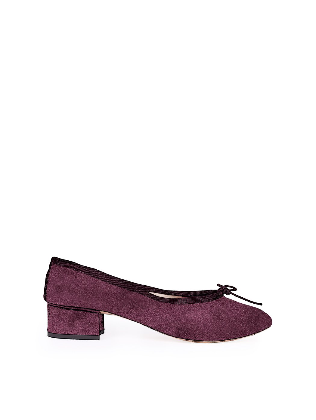 Ballet Pumps Block Heel - Bordeaux Suede