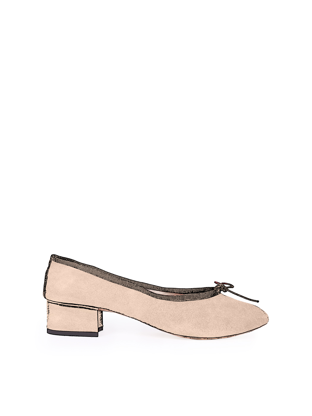 Ballet Pumps Block Heel Nude Suede C02-Nude