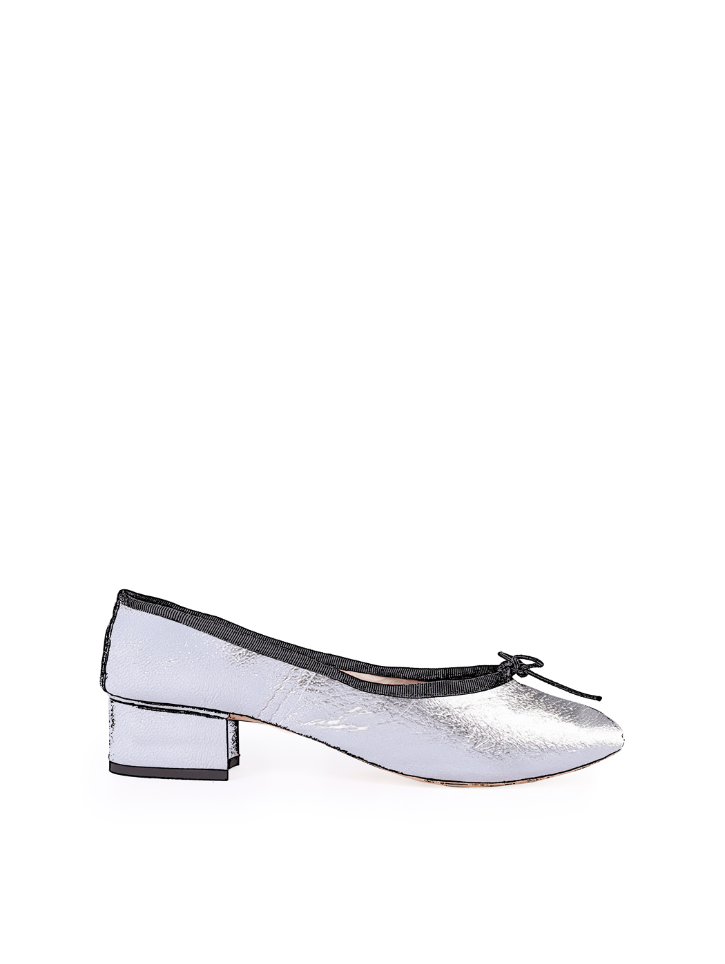 Ballet Pumps Block Heel - Gunmetal Metallic Nappa