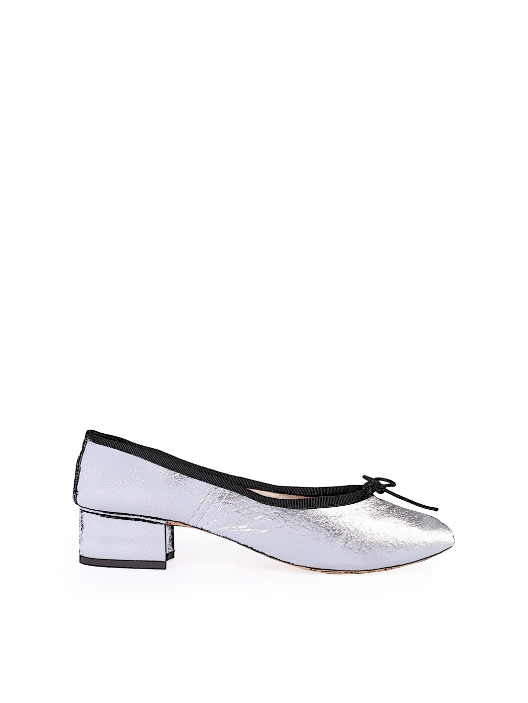 Ballet Pumps Block Heel - Gunmetal Nappa Black Trim