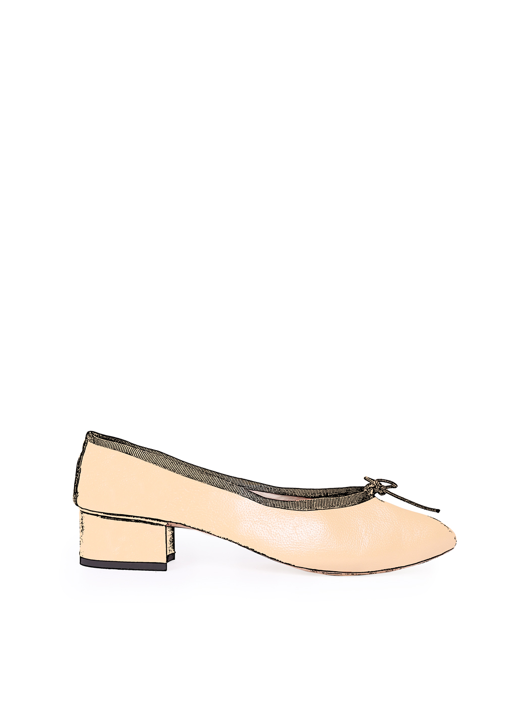 Ballet Pumps Block Heel - Light Tan Nappa