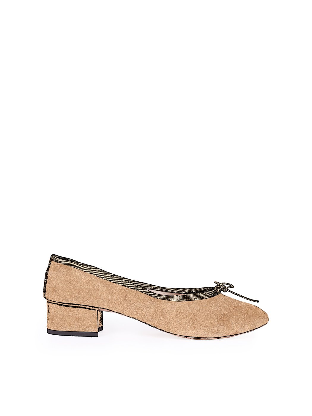 Ballet Pumps Block Heel - Light Brown Suede