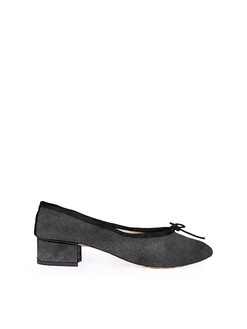 Ballet Pumps Block Heel - Black Suede