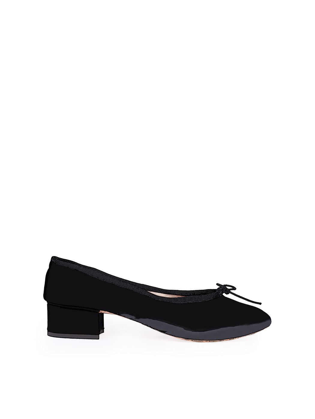 Ballet Pumps Block Heel - Black Patent Nappa