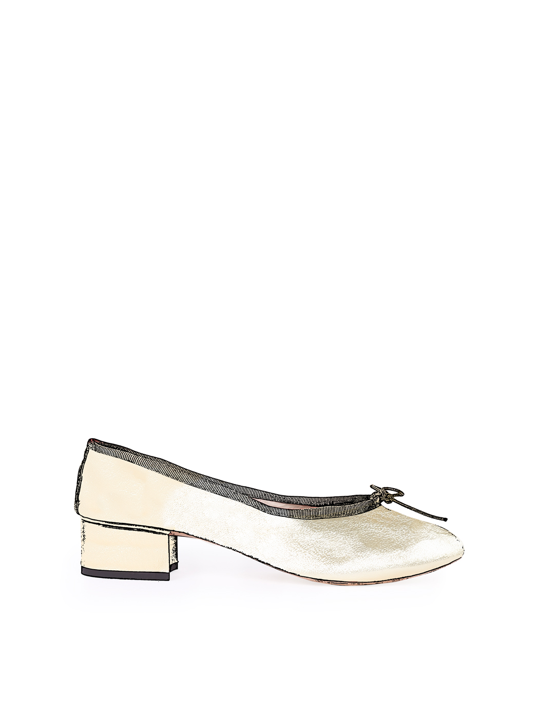 Ballet Pumps Block Heel - Metallic Gold Nappa