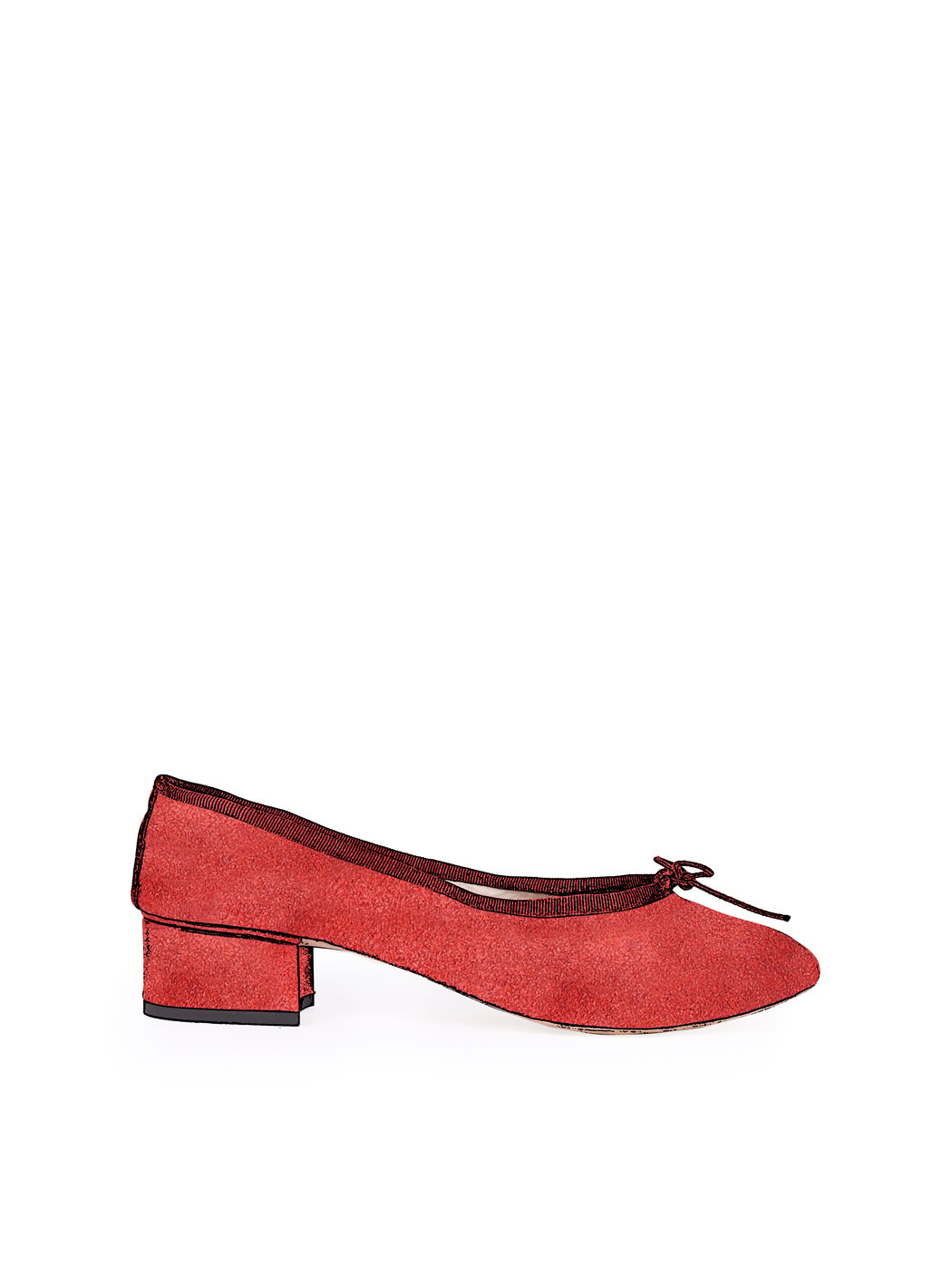 Ballet Pumps Block Heel - Red Suede