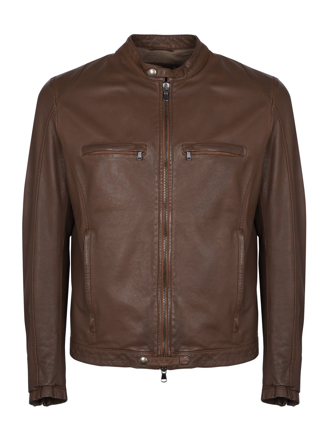 Giacca biker in pelle marrone