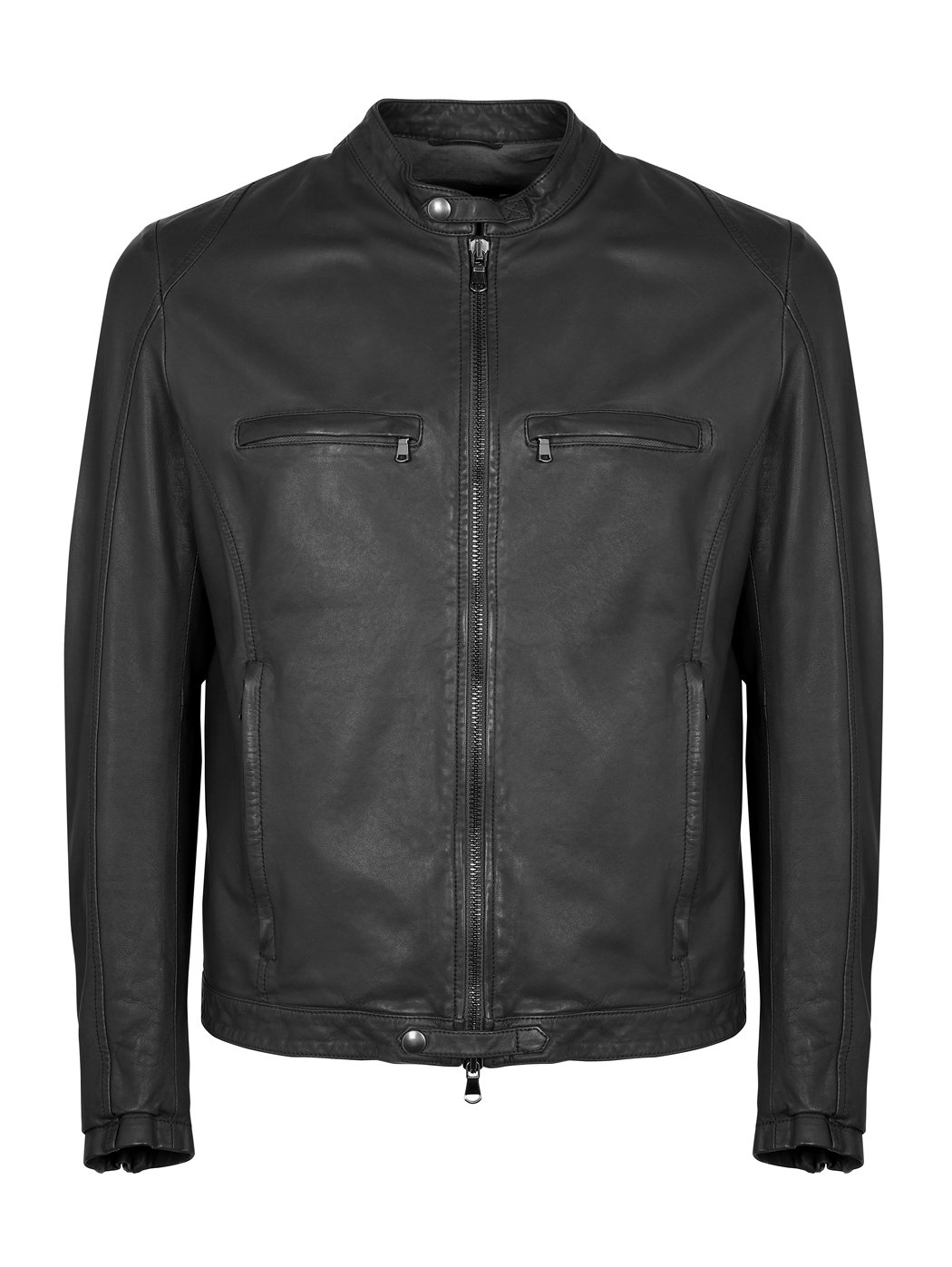 Classic Biker Snap Collar Jacket Black