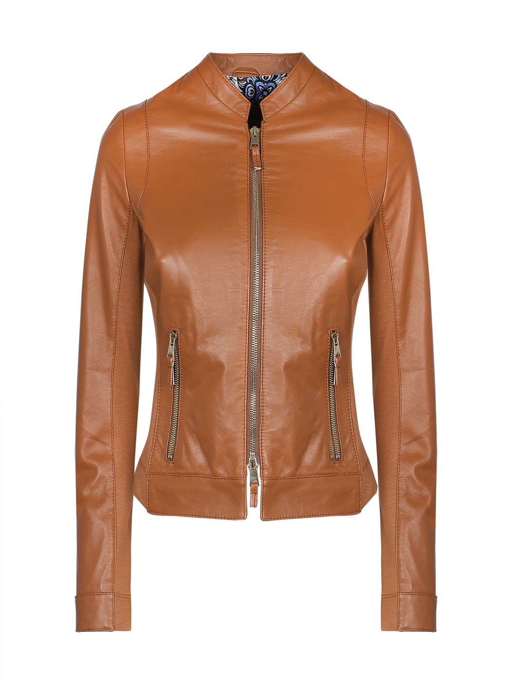 Cropped Fitted Stretch Panelled Jacket Cognac