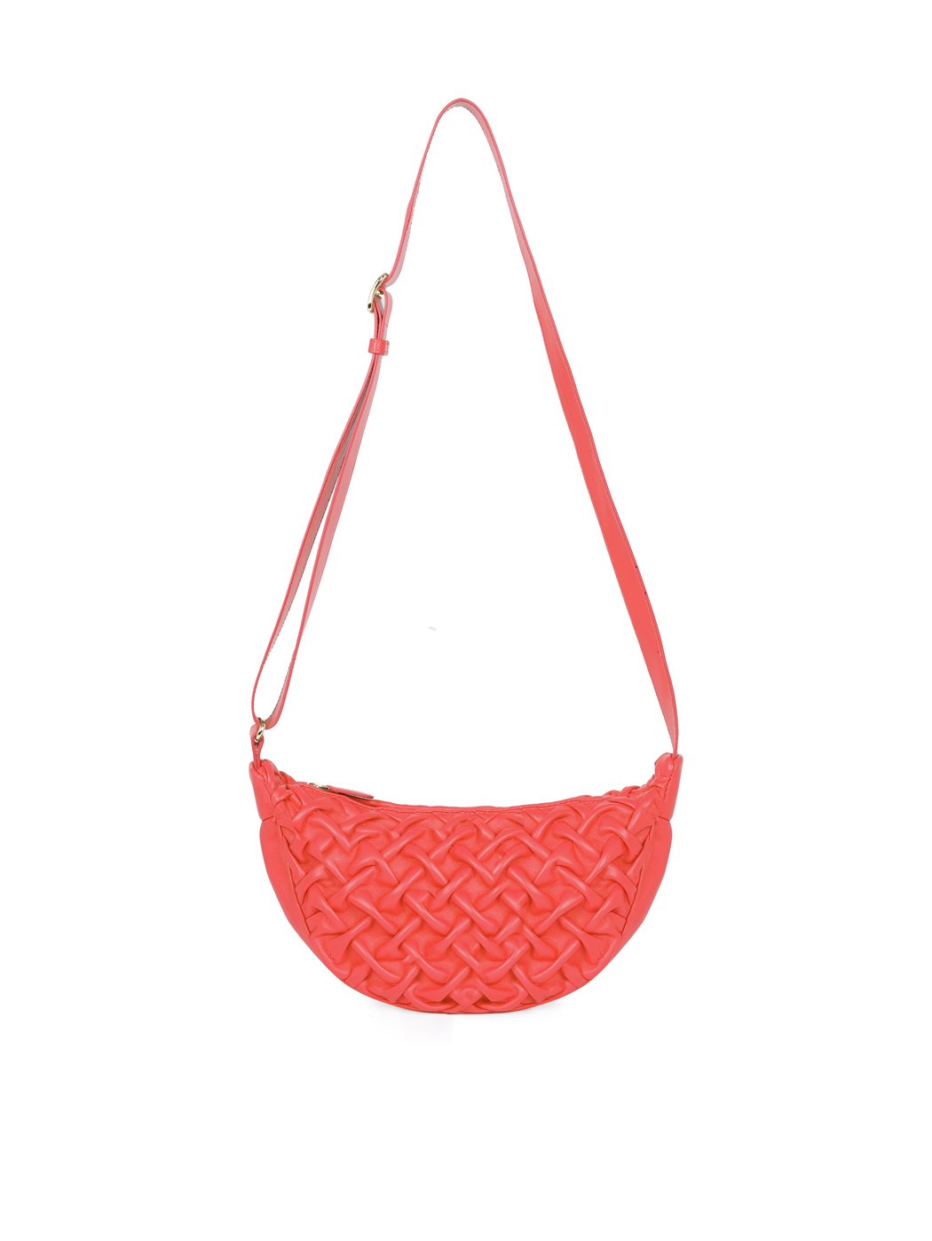 Midi Crescent Moon Smocked Weave Crossbody Red