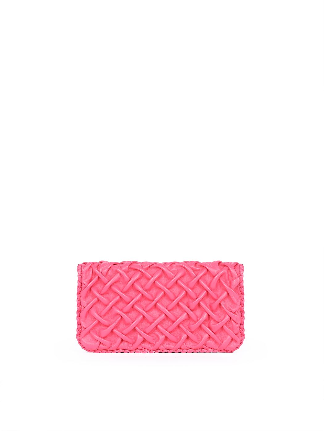 Foldover Crossbody Smocked Weave Clutch Leather Fuchsia