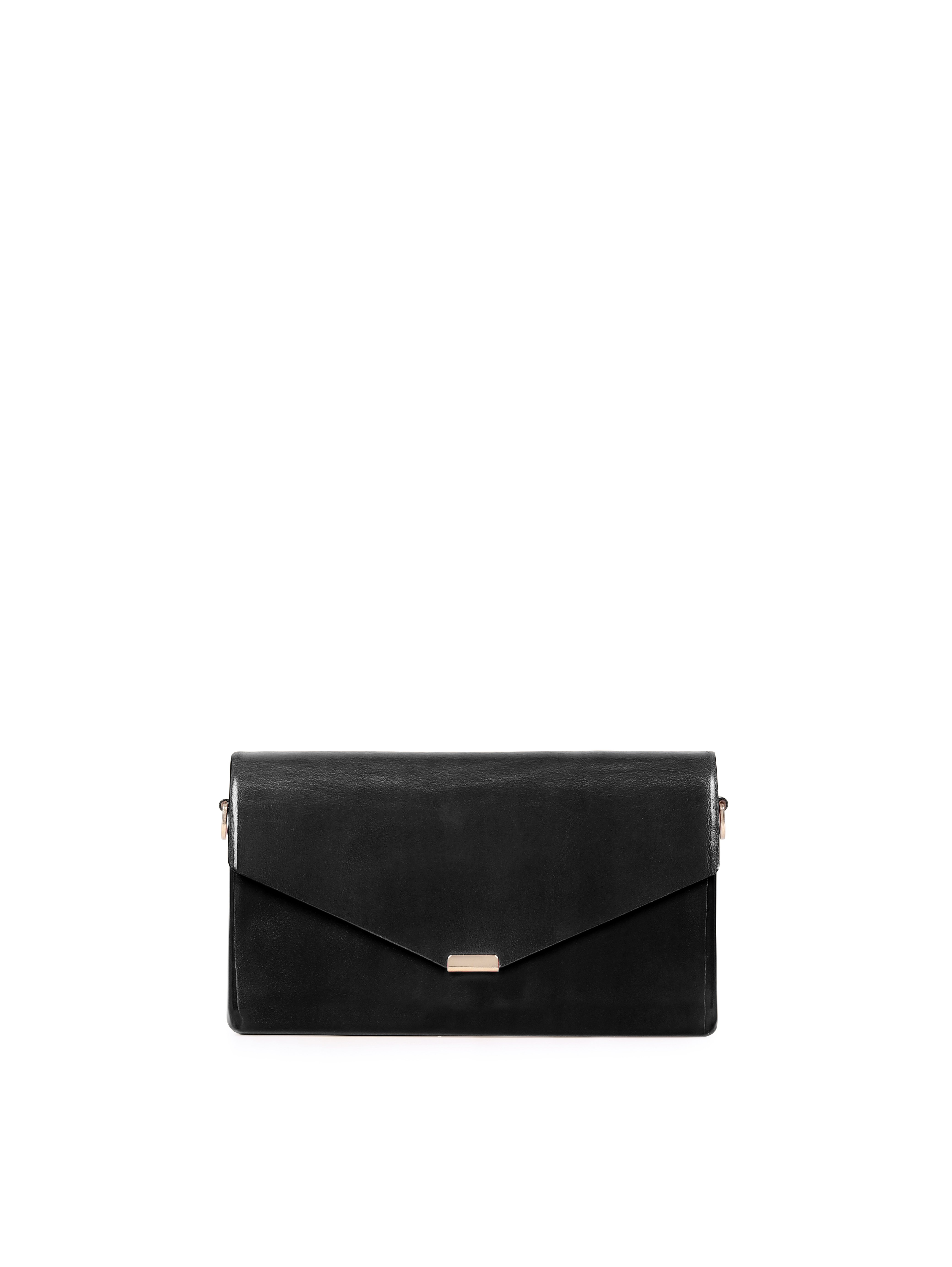 Envelope Pochette Wallet with Chain Leather Black
