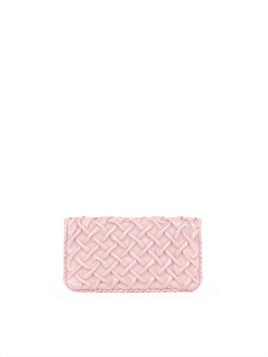 Foldover Crossbody Smocked Weave Clutch Leather Pink