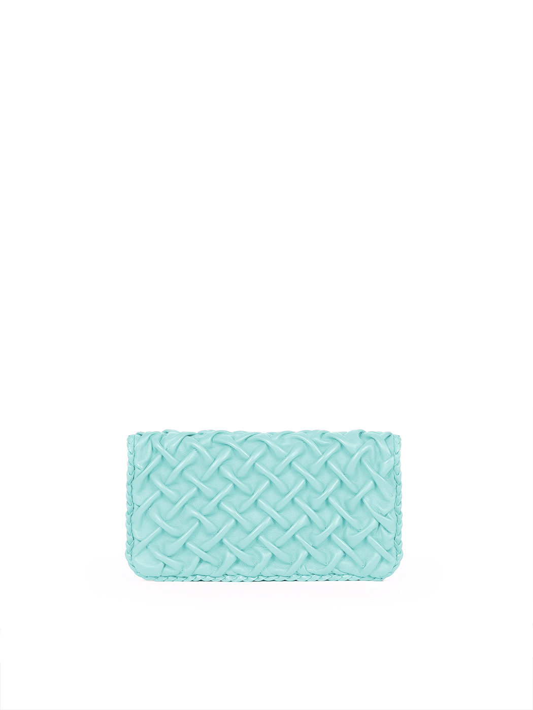 Foldover Crossbody Smocked Weave Clutch Leather Aqua Blue