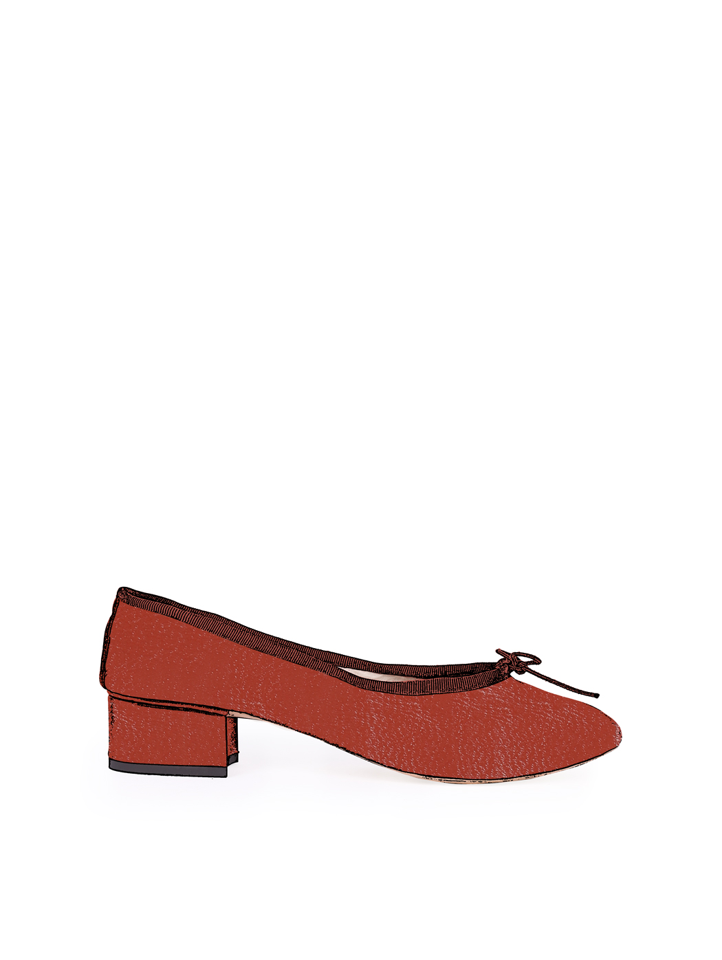 Ballet Pumps Block Heel - Terracotta Nappa