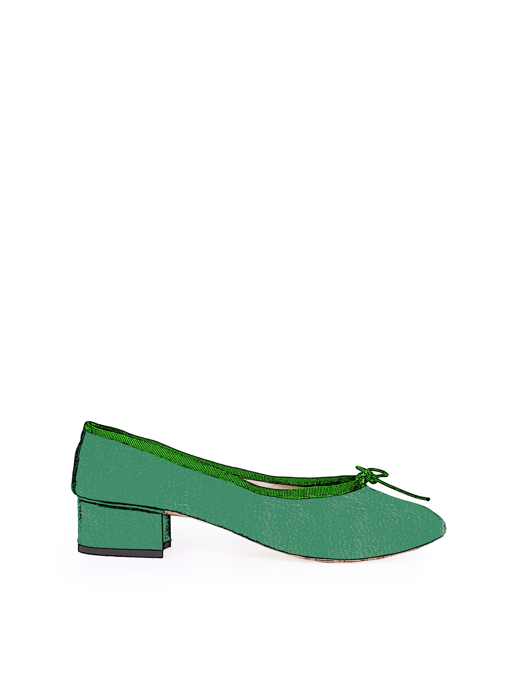 Ballet Pumps Block Heel - Green Nappa