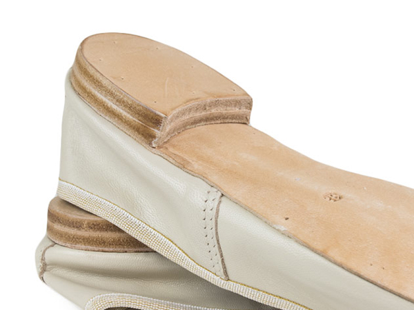 Porselli Handmade Ballet Flat Shoes - Bone with brown trim