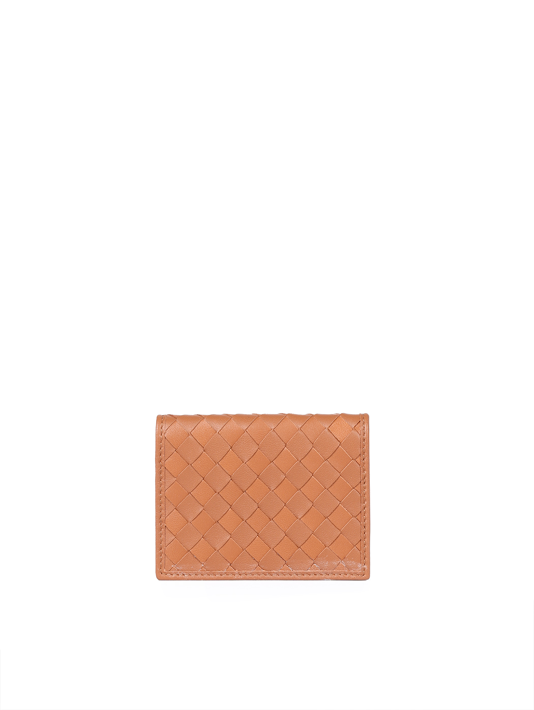 Pocket-size Bifold Card Case Woven Leather Tan