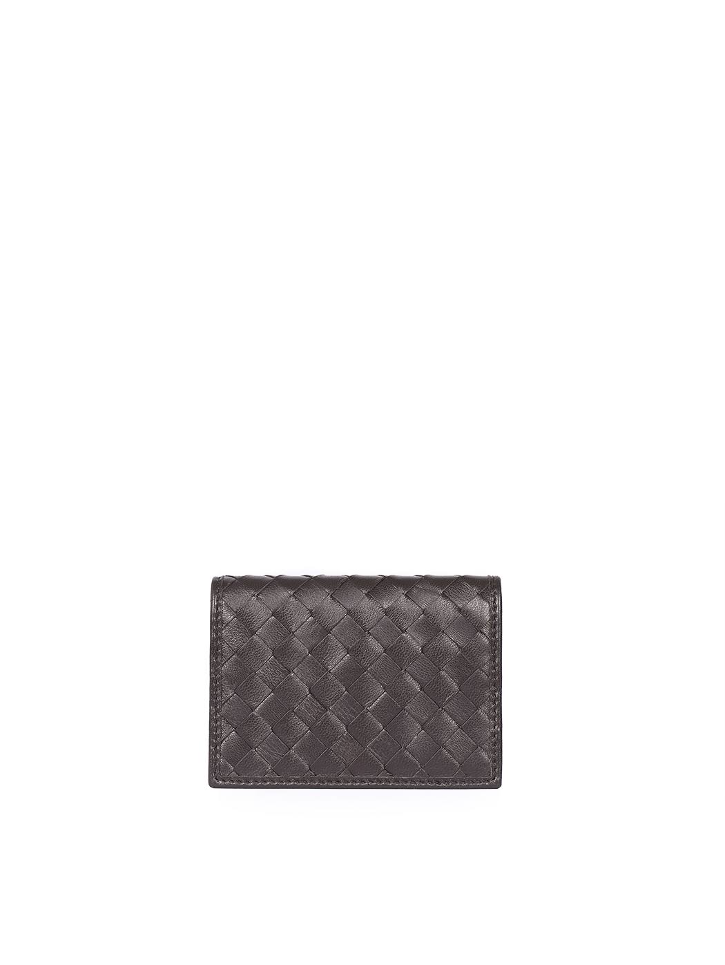 Pocket-size Bifold Card Case Woven Leather Brown