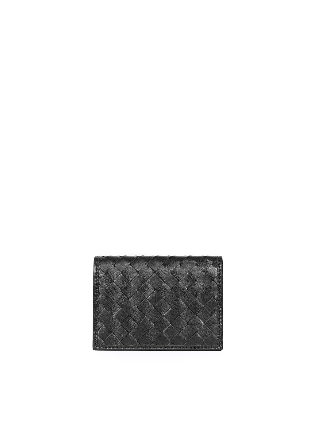 Pocket-size Bifold Card Case Woven Leather Black